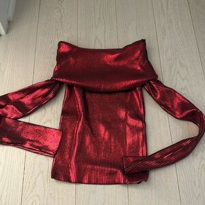 Brand new Zara Red foil top great for holidays. Size xs. Off the shoulder